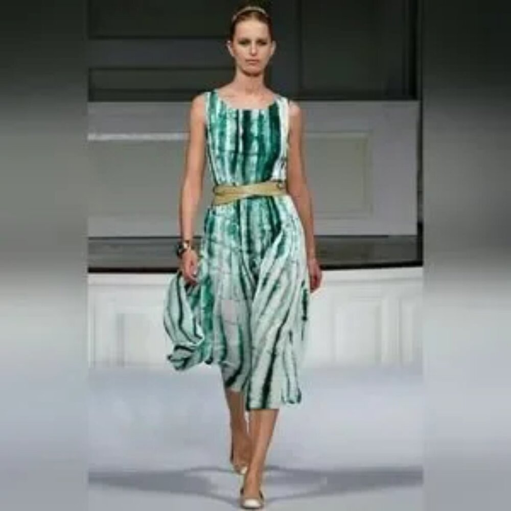 Oscar de la Renta Green Tie Dye Silk Dress 16